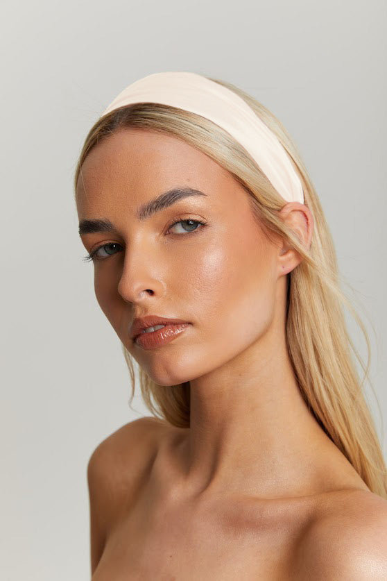 Madein Ivory Satin Ruched Headband