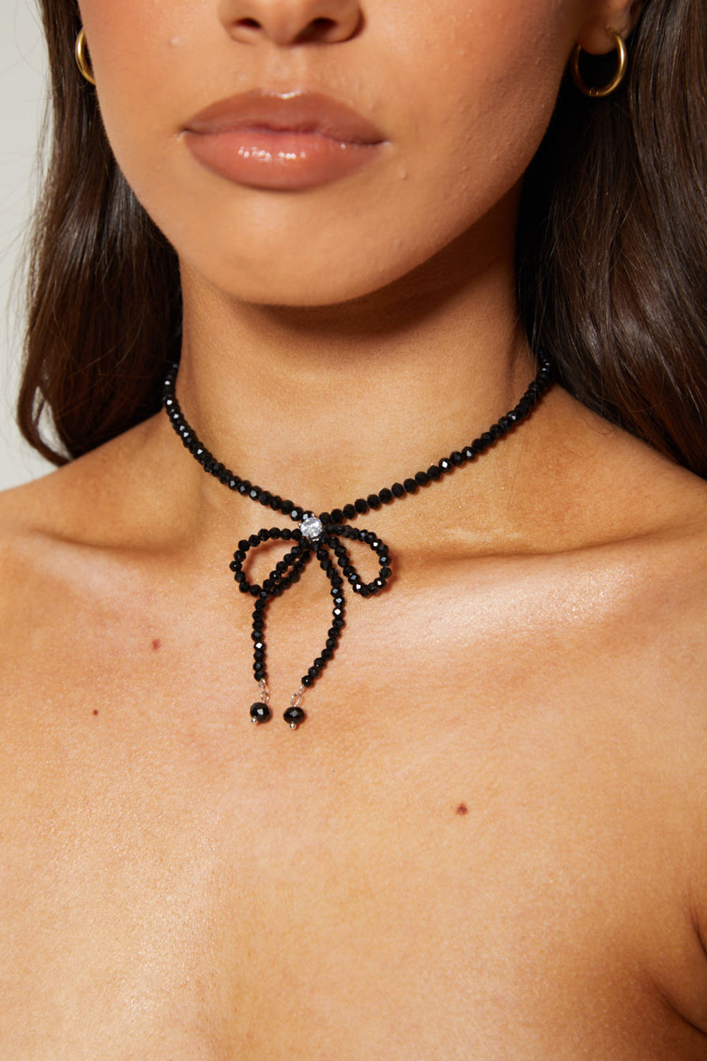 Madein Black Bow Beaded Necklace