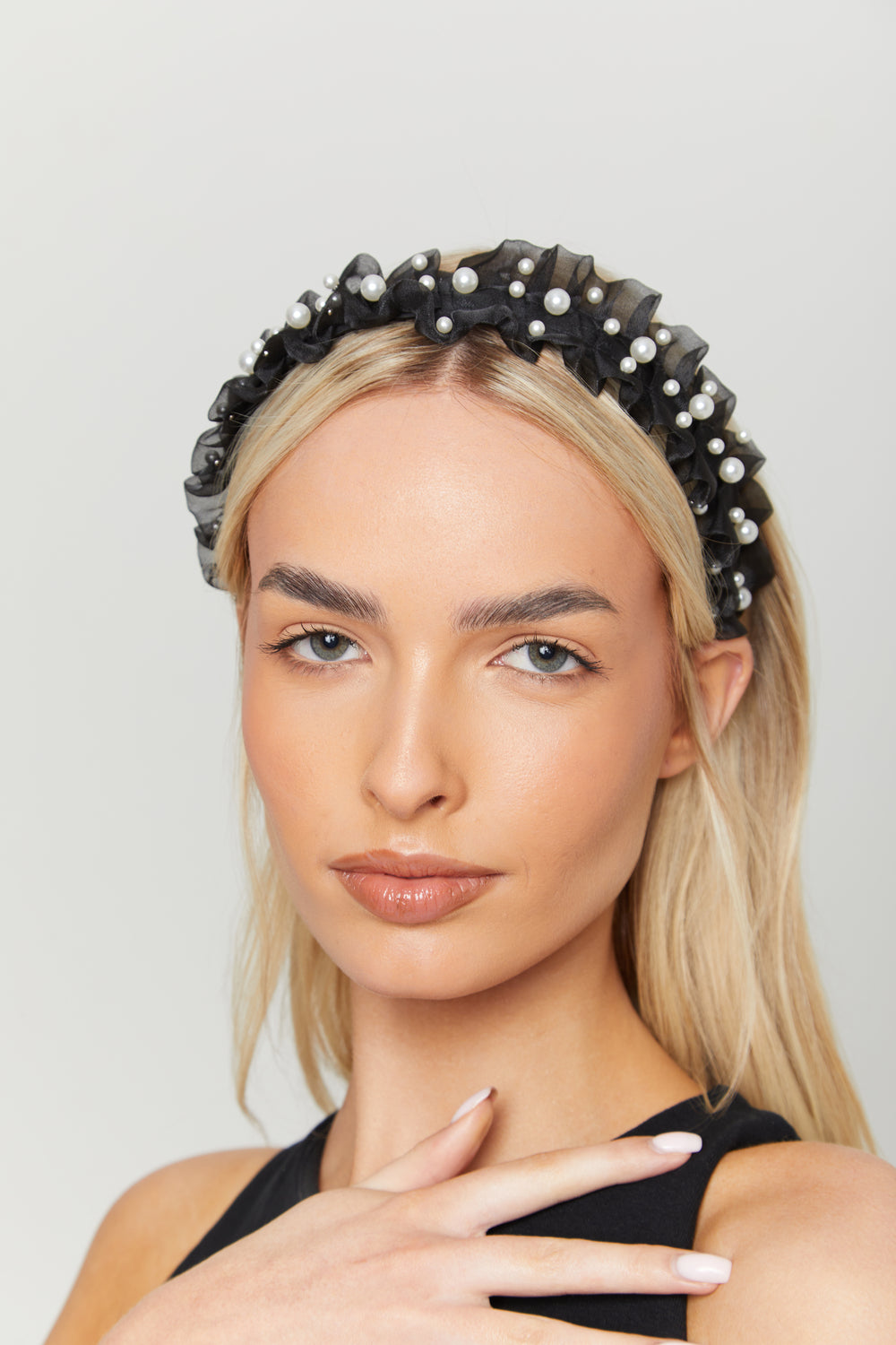 Madein Black organza pearl embellished headband