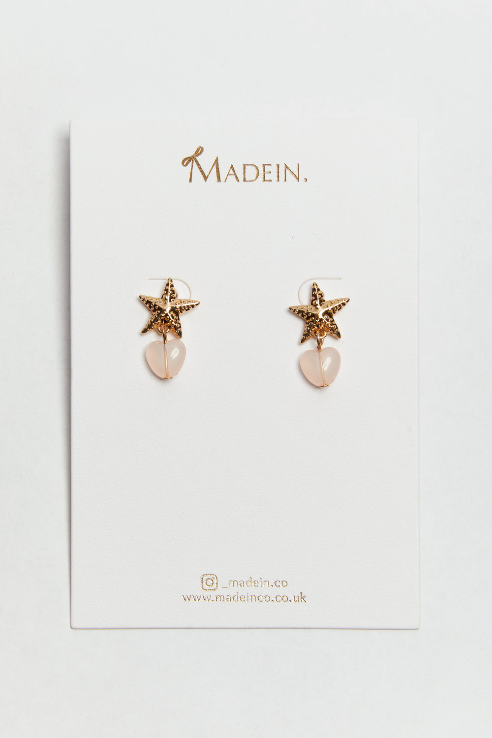 Madein Gold and Pink Starfish clouded heart earrings