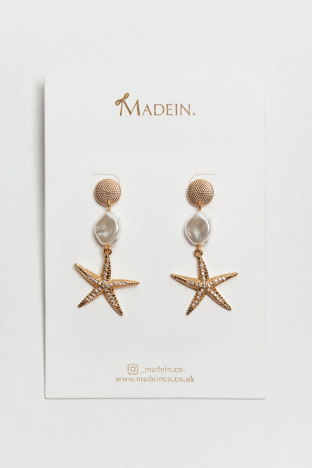 Madein Pink pearl starfish earrings