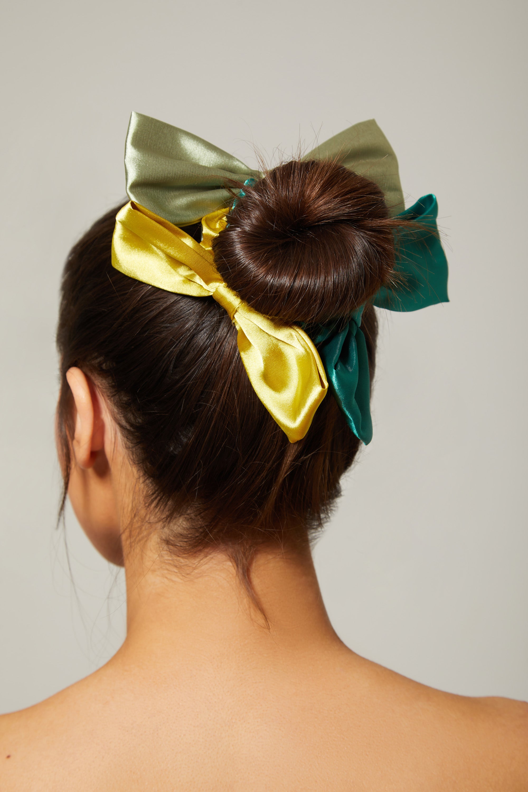 Green satin Hairbow Scrunchie pack (3 PK)