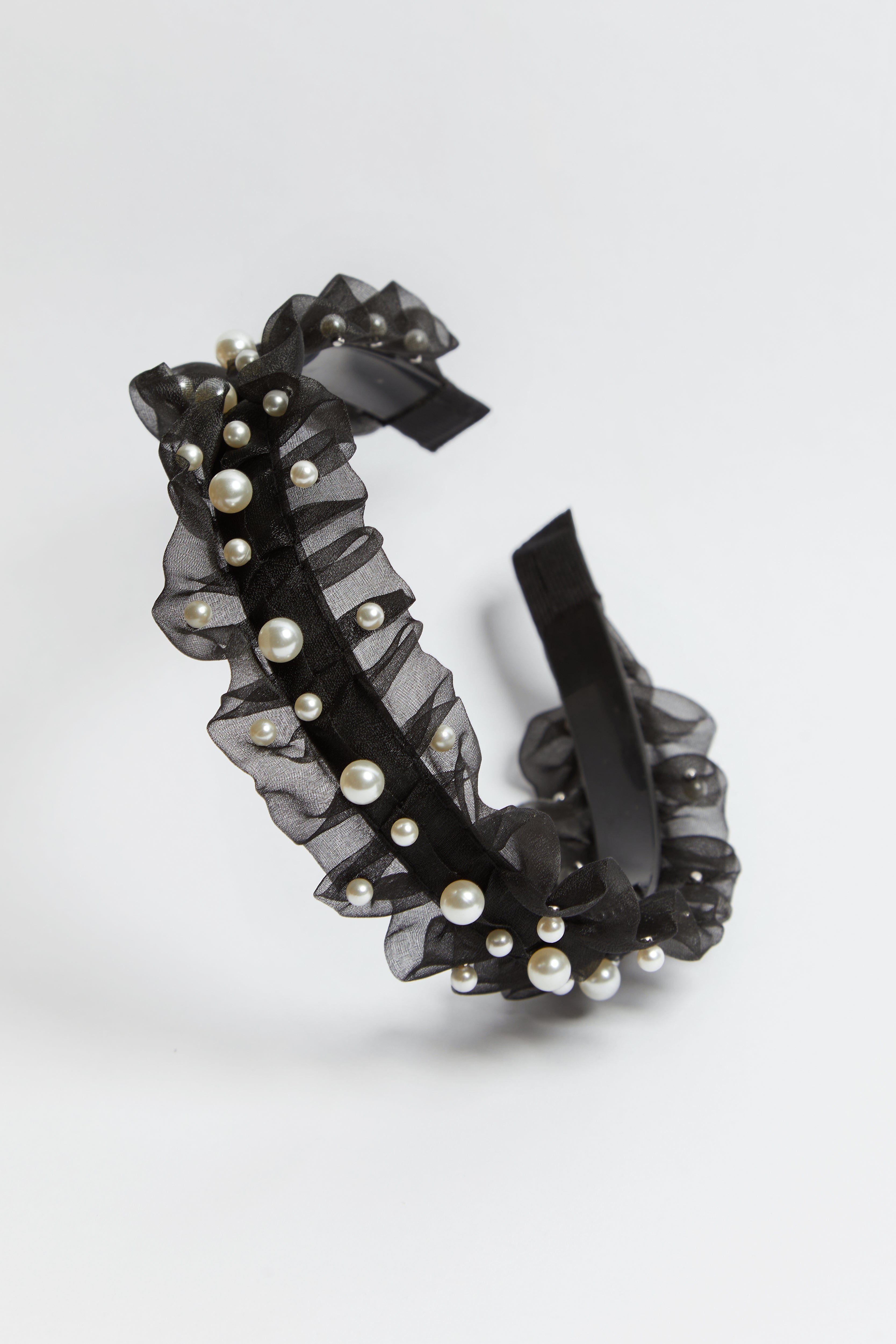 Madein Black organza pearl embellished headband