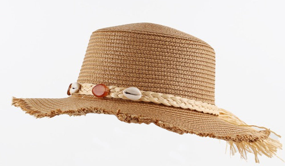 Madein Straw detailed trim with frayed edge Boater hat