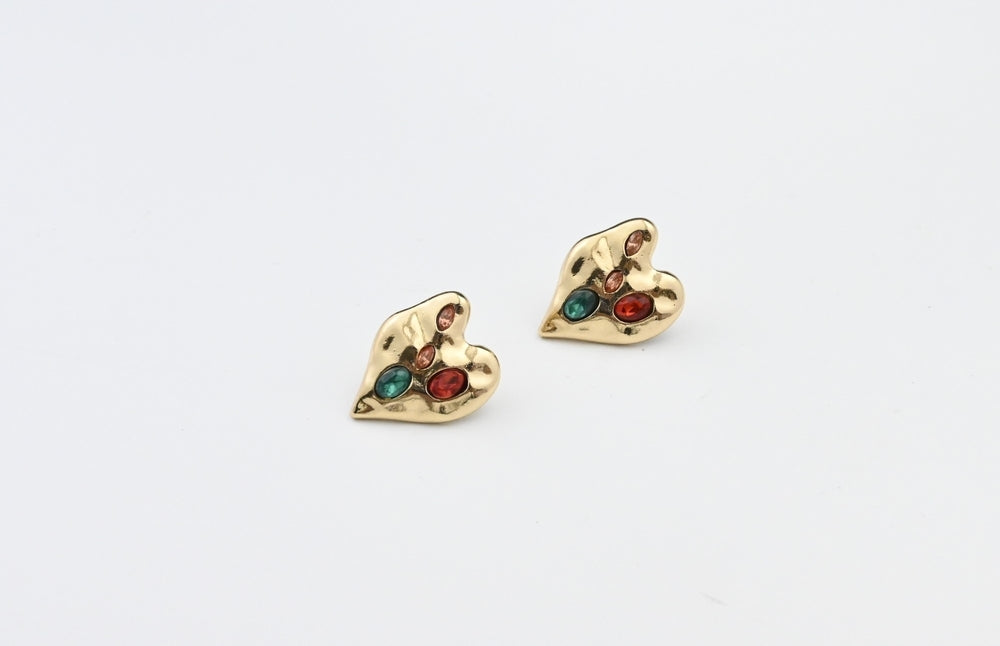 Madein Multi Embellished jewel heart earrings