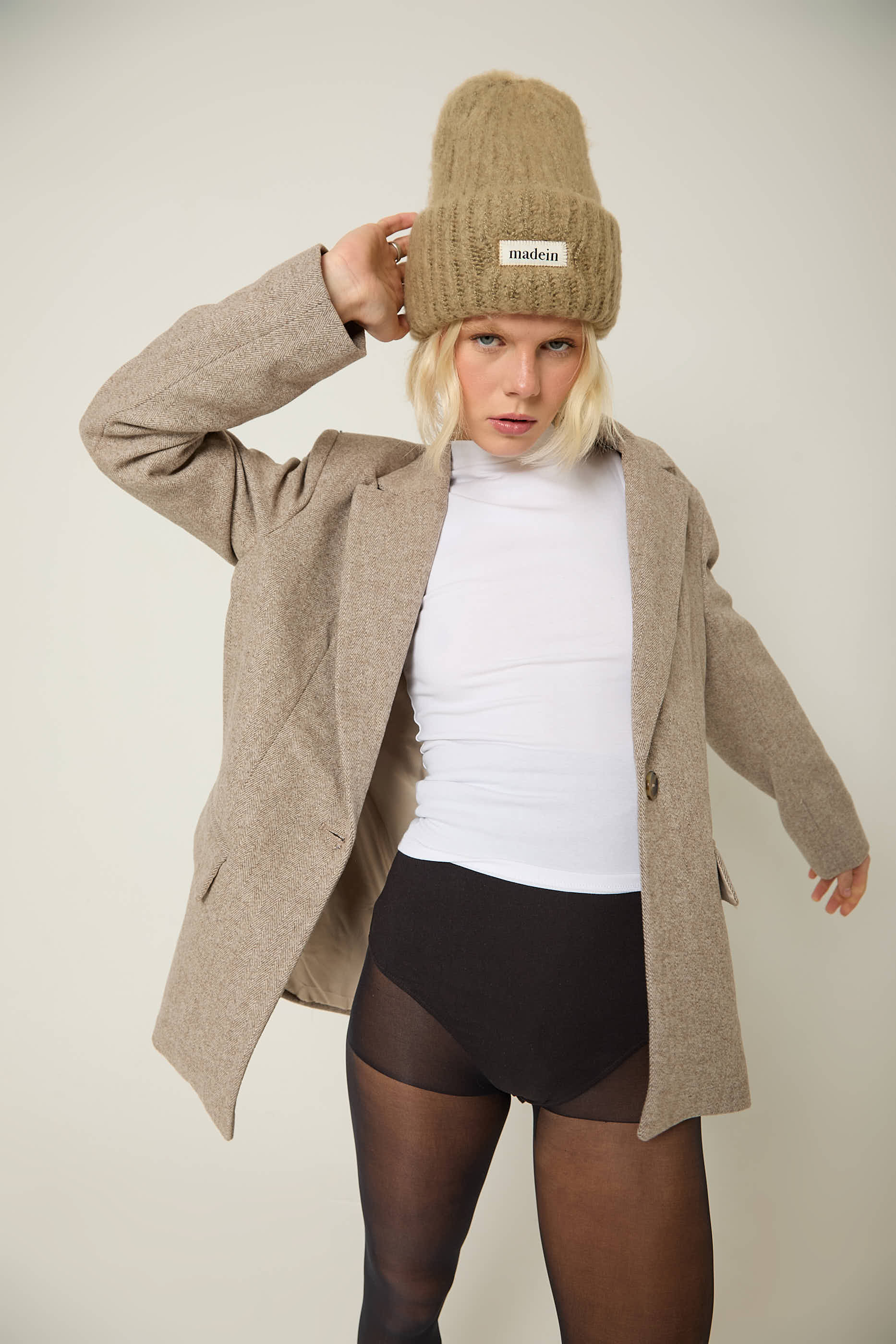 Boucle Knit Kiersten Beanie Brown