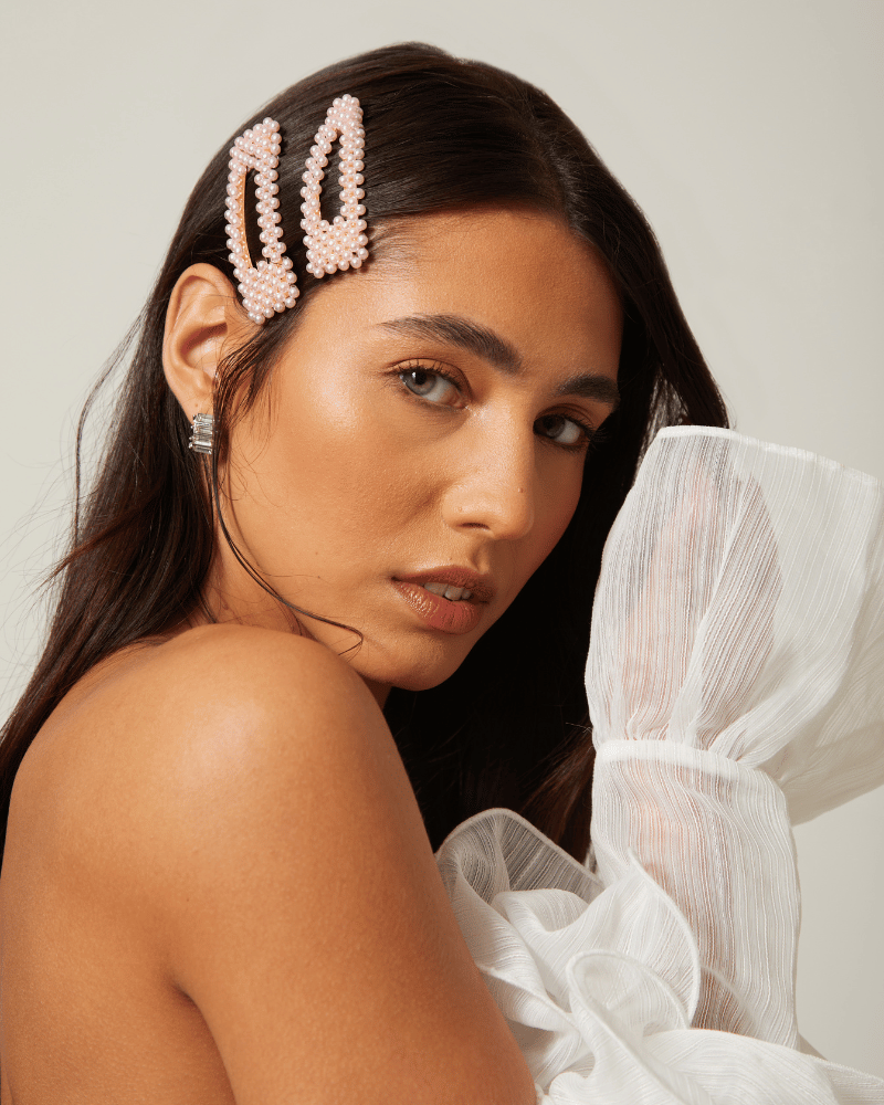 Blush Pink Beaded Hair Clips