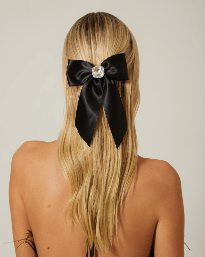 Embellished Jewel Centerpiece Black Satin Bow