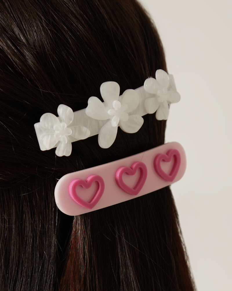 Flower Petal and 3D Heart Hair Clip