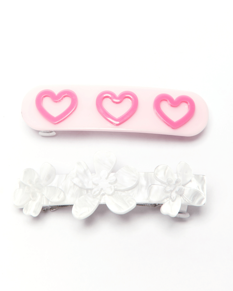 Flower Petal and 3D Heart Hair Clip