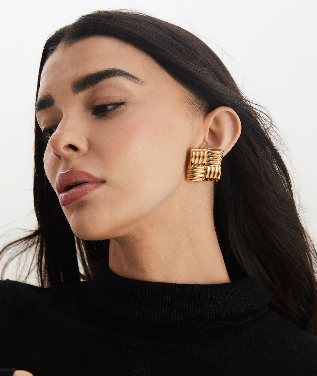 Mia Square Textured Rib Earrings