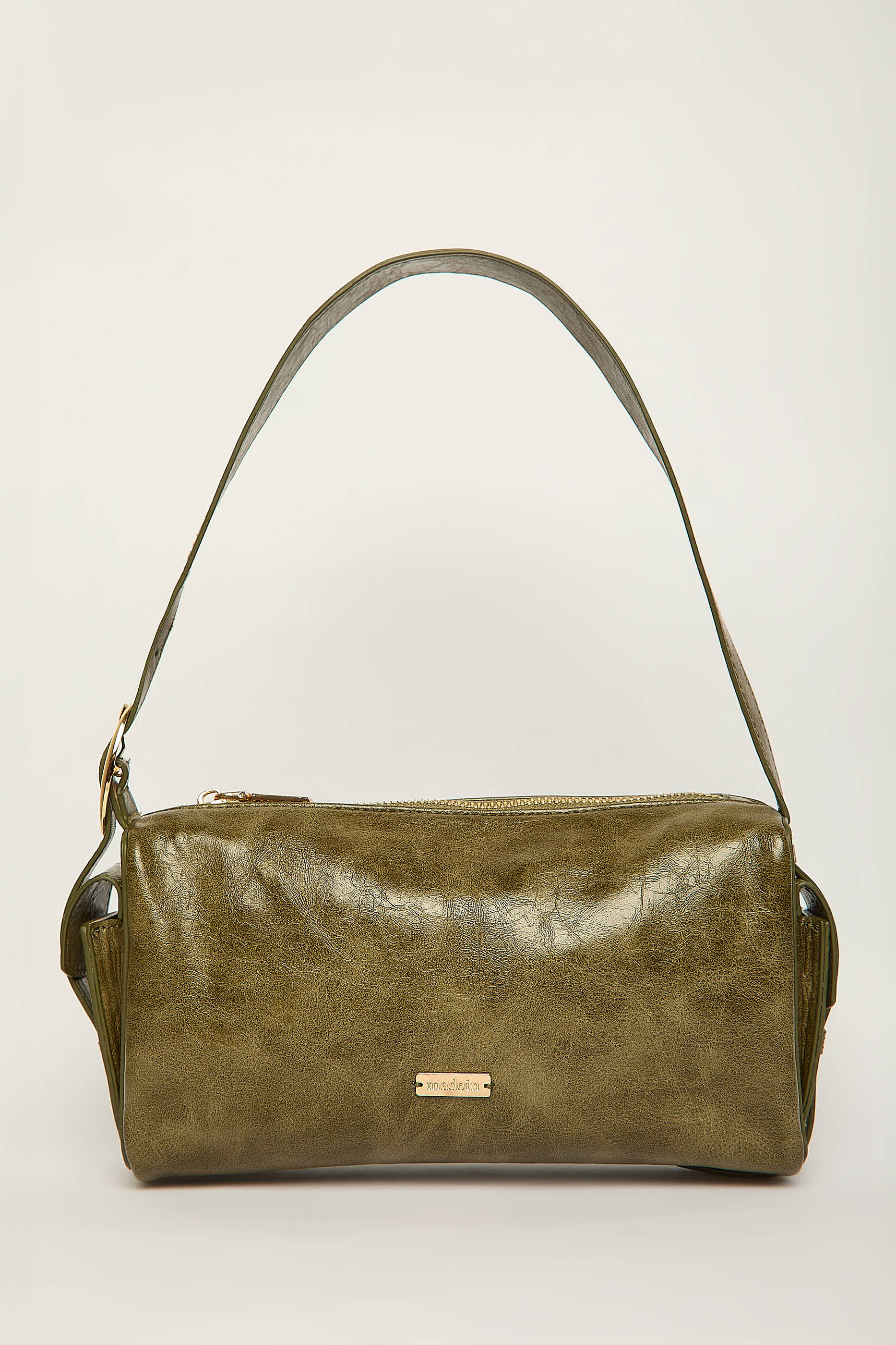 Nora Pressed Olive PU Box Shoulder Bag