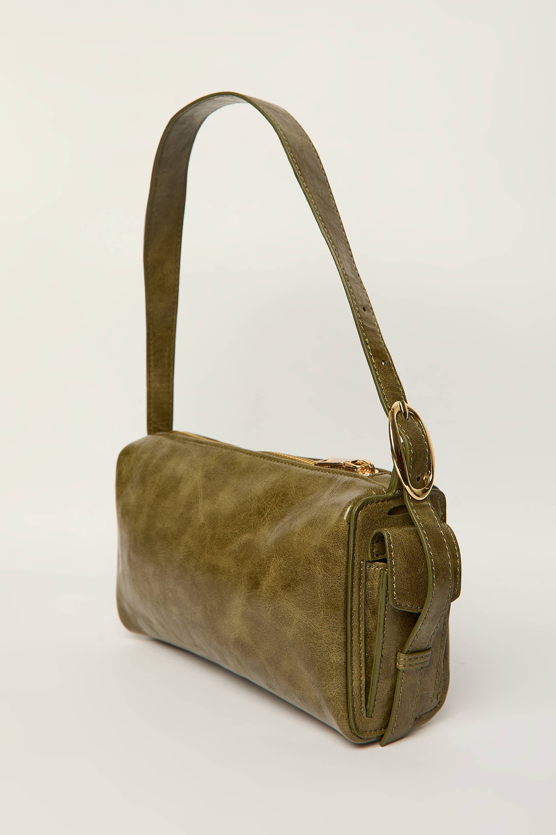 Nora Pressed Olive PU Box Shoulder Bag