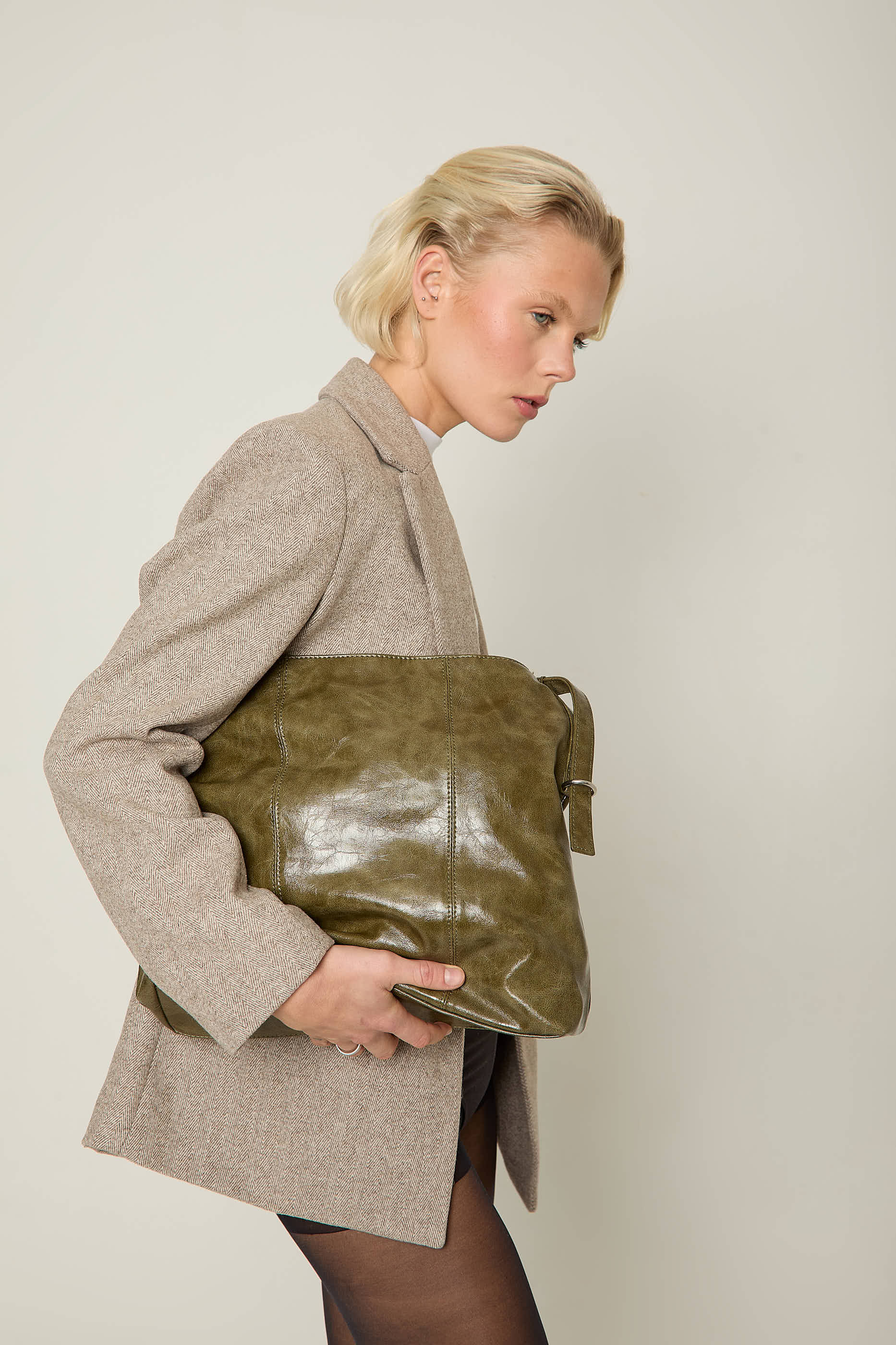 Oversized Pressed Olive Paid Tote Bag