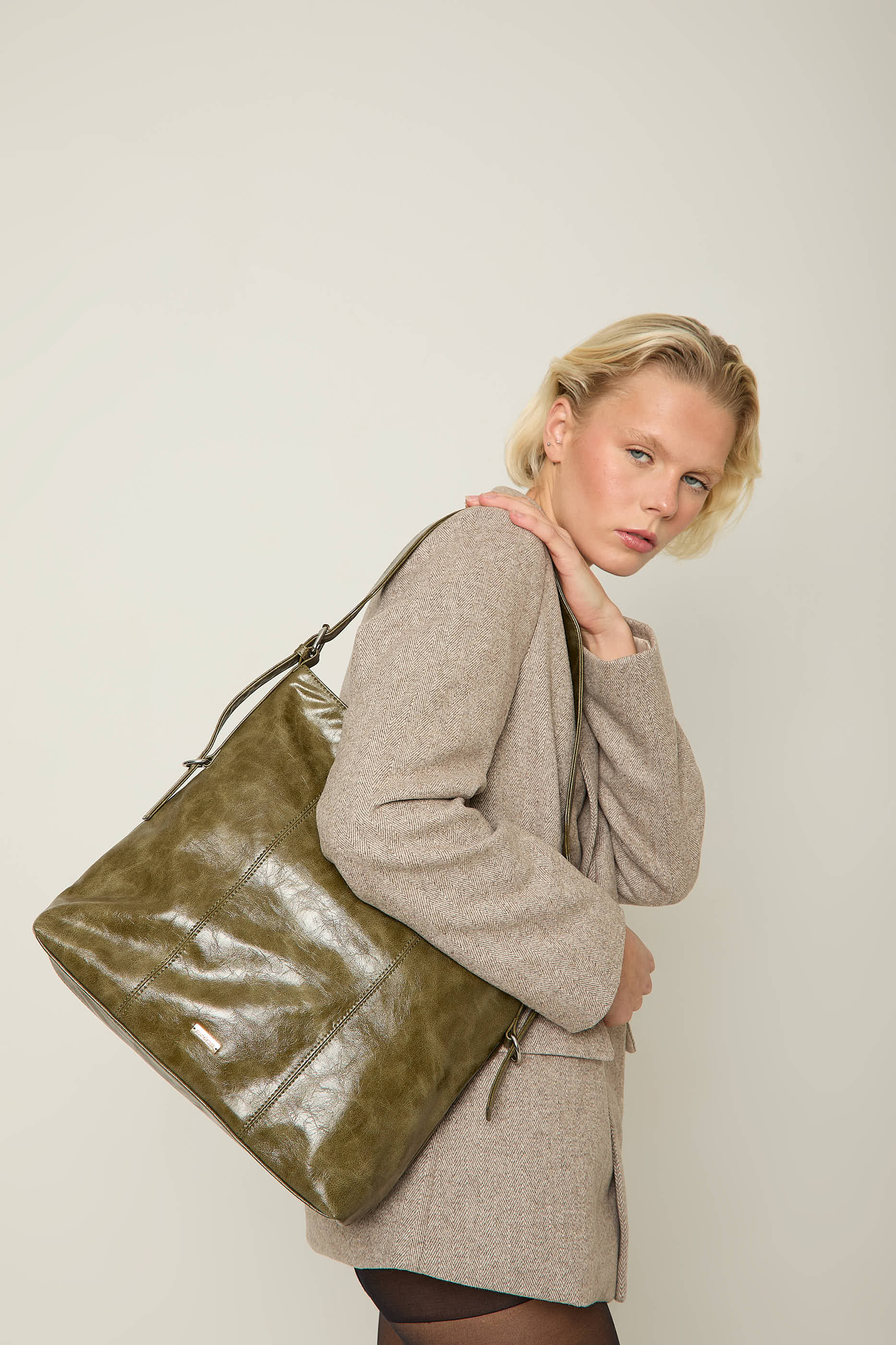 Oversized Pressed Olive Paid Tote Bag