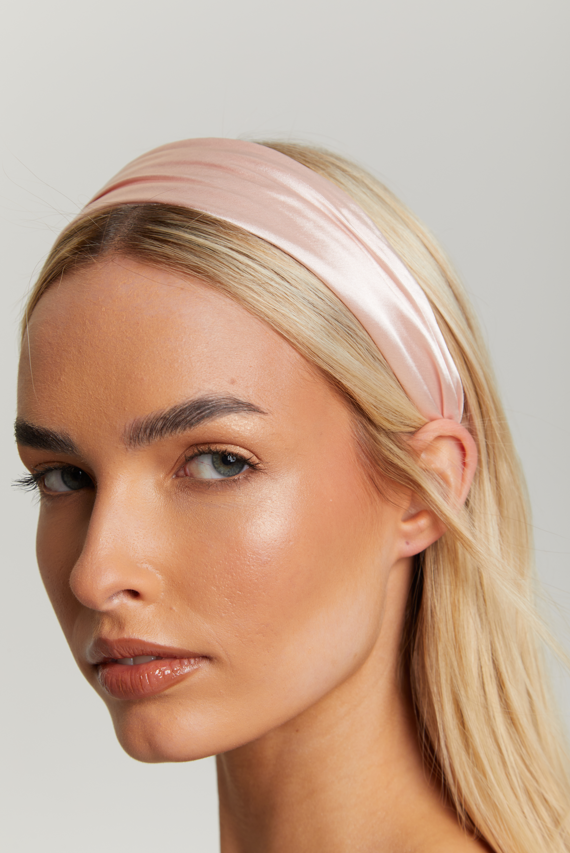 Madein Blushed Pink Satin Ruched Headband