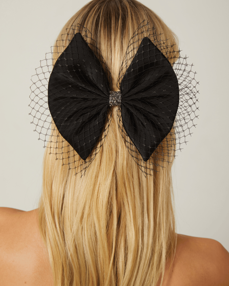 Fishnet Bow with Jewel Embellishment