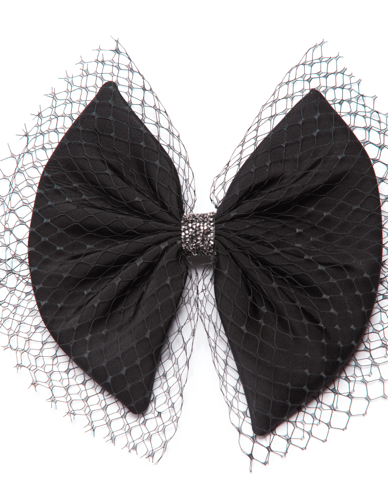 Fishnet Bow with Jewel Embellishment