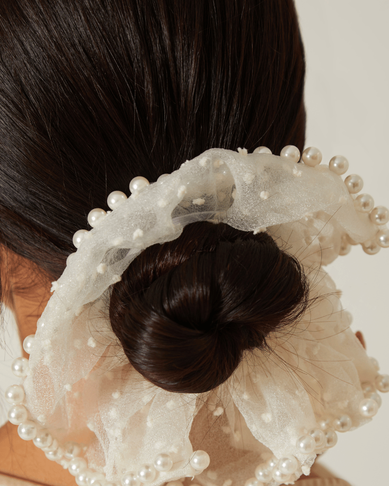 Premium Pearl Embellished Organza Scrunchie