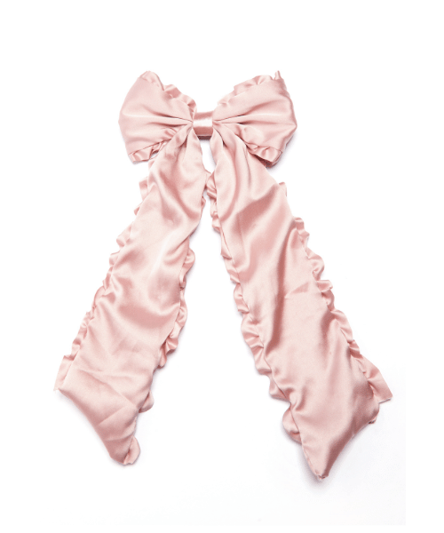 Satin Ruffled Long Ribbon Bow Clip